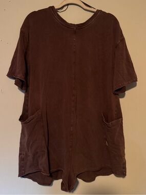 GUC FP Movement by Free People Brown Short-Sleeve Cotton Romper